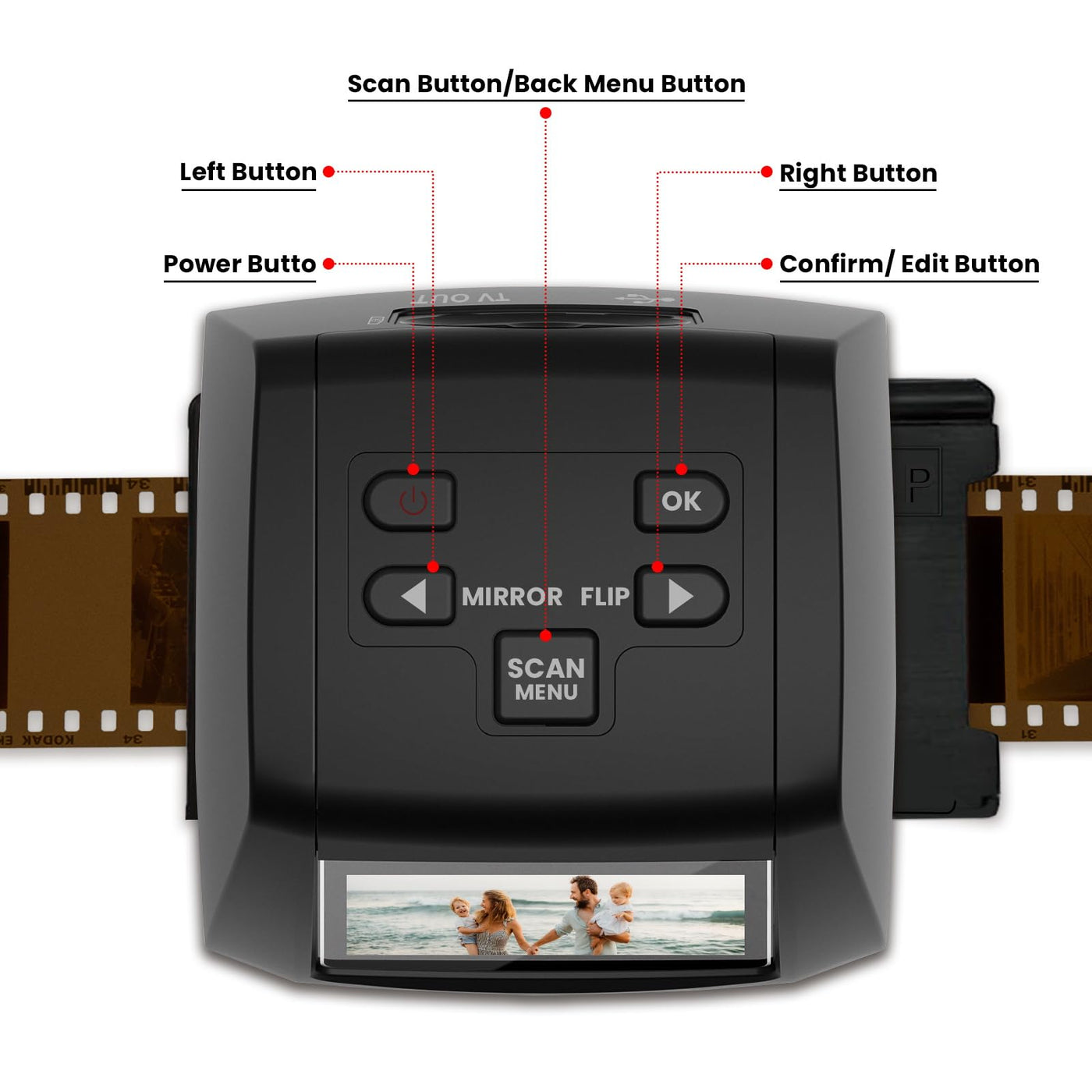 Digital Film Scanner, Eigenständiger Diascanner und Negativscanner Konvertiert Negative und Filmdias von 35mm, 126, 110, Super 8 und 8mm in JPEG-Bilder, 2,4" LCD-Display