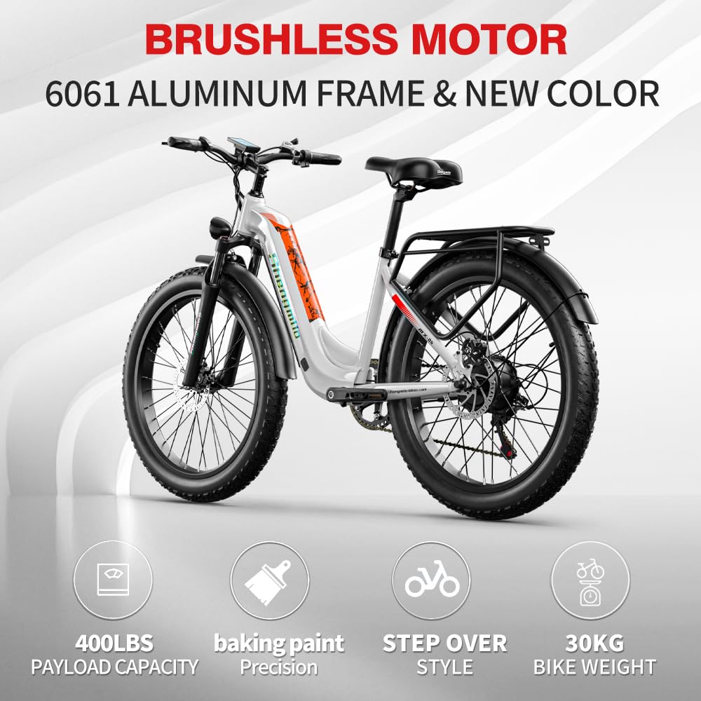 Shengmilo MX06 e Bike Herren/ebike Damen, 1OOOW 80N.M, 26 Zoll Fat Tire Elektrofahrrad,7-Gang-Schaltung, 48V 17.5AH Batterie,City Bike, Elektrofahrrad, Geschenk für Männer und Frauen mit 165-200cm