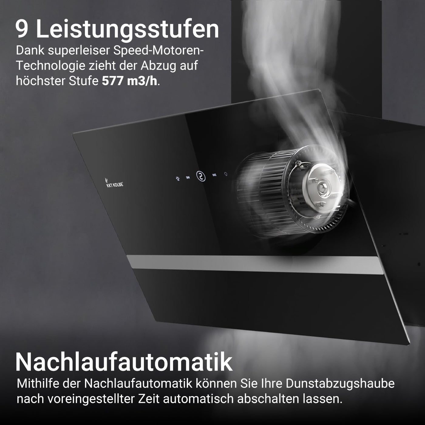KKT KOLBE Dunstabzugshaube 60 cm | Umluft | Abluft | Kopffrei | Wandhaube | Edelstahl | Schwarz | Glas | Smart WiFi App | WLAN | RGBW-LED-Beleuchtung | EASY609SHCM