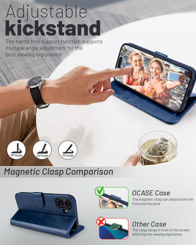 OCASE iPhone 16 Plus Hülle Handyhülle Premium PU Leder, Kartenfach Standfunktion, RFID Blhutzhülle Klapphülle Handytasche Lederhülle Kompatibel für iPhone 16 Plus (6,7 Zoll) Blau