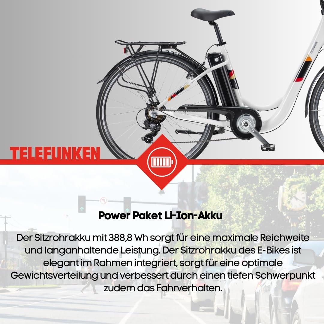 TELEFUNKEN E-Bike Elektrofahrrad Alu 28 Zoll mit 7-Gang Kettenschaltung, Pedelec Citybike leicht mit Fahrradkorb, 250W und 10,4Ah, 36V Sitzrohrakku, RC822 Multitalent