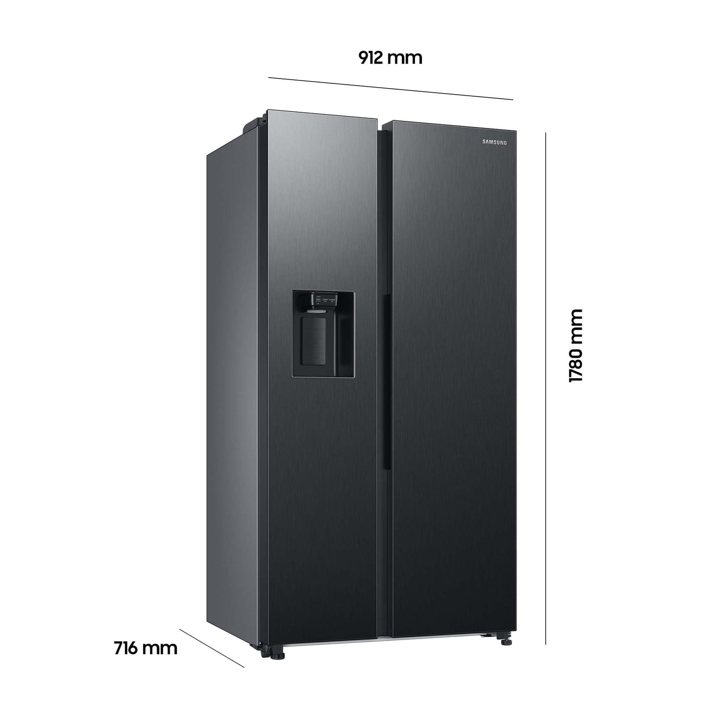Samsung Side-by-Side-Kühlschrank mit Gefrierfach, 178 cm, 634 l Gesamtvolumen, 225 l Gefrierteil, AI Energy Mode, Wasser- und Eisspender, Frischwasseranschluss, Premium Black Steel, RS6GCG885DB1EG