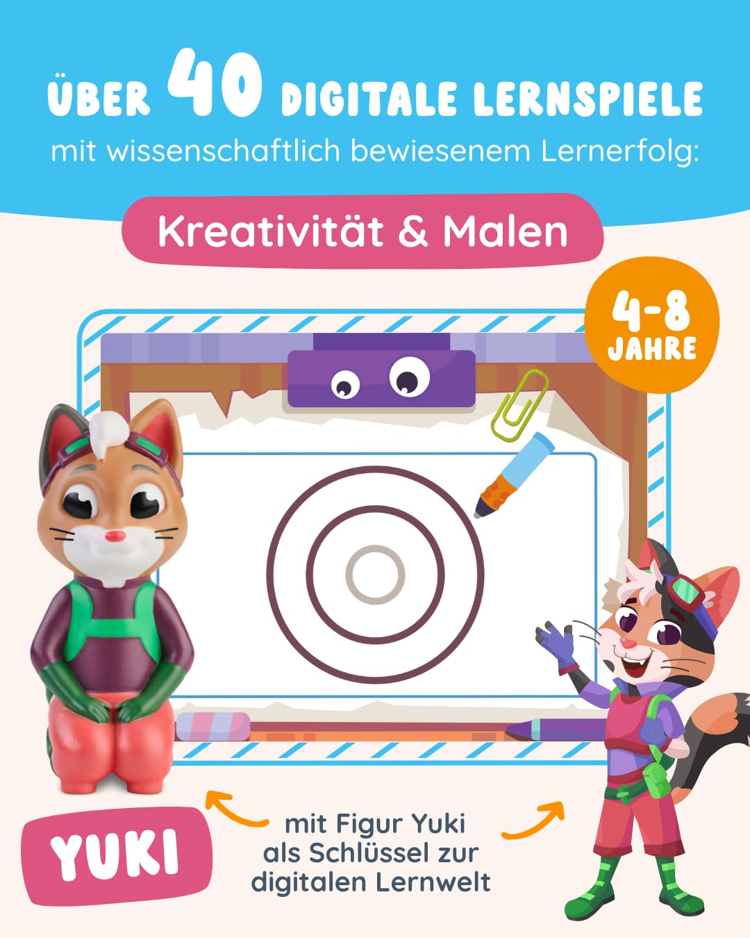 Edurino Figur Juki Kreativität & Malen ab 4 Jahren | Innovatives & digitales Lernspiel | Farbenlehre & Malexperimente | Entwerfen eigener Kostüme & Bühnenbilder