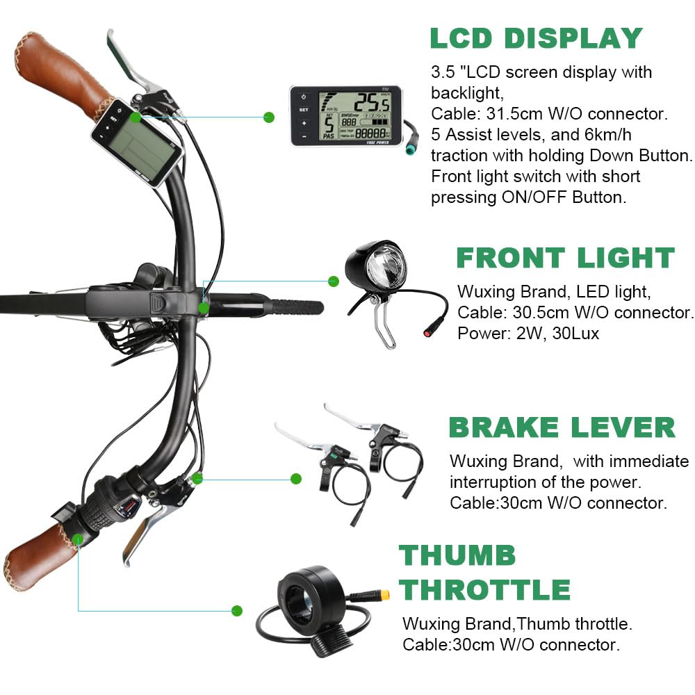 SHIMOST 26 Zoll E-Bike Umbausatz Conversion Kit 36V250W Frontmotor für Vorderrad mit Scheinwerfer, Controller, LCD, PAS Sensor, Daumengas