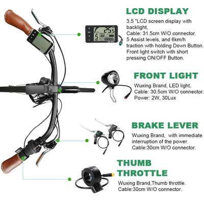 SHIMOST 26 Zoll E-Bike Umbausatz Conversion Kit 36V250W Frontmotor für Vorderrad mit Scheinwerfer, Controller, LCD, PAS Sensor, Daumengas
