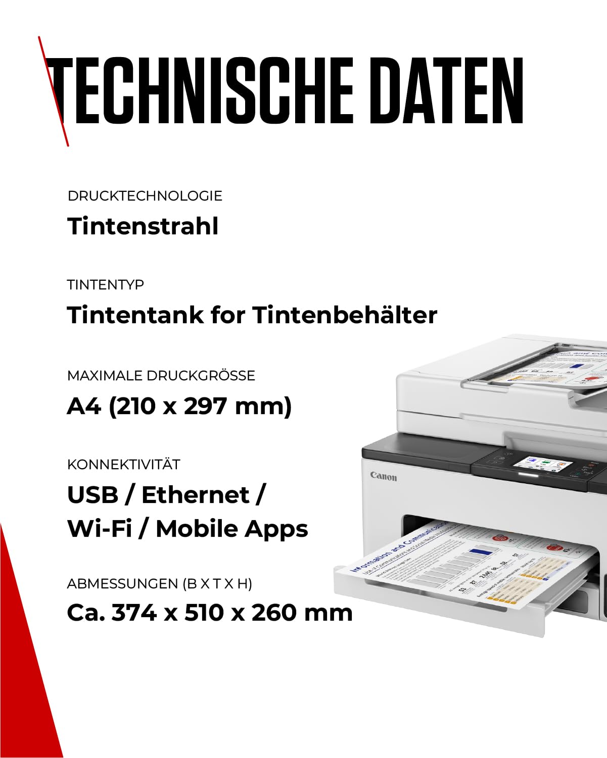 Canon MAXIFY GX2050 Tintenstrahldrucker 4-in-1 Multifunktionsgerät DIN A4 (Drucker, Scanner, Kopierer, Fax, ADF, 600x1200 DPI, WLAN, USB, Duplexdruck, 250 Blatt Kassette) Enthält 6 x Tintenflaschen