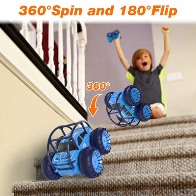 MaxTronic Direktladung Ferngesteuertes Auto mit LED Licht, Amphibien Wasserdichter RC Stunt Auto 360° Flips, 4WD 15KM/H Offroad 2.4G MonsterTruck Spielzeug Mädche Jungen für Kinder ab 3 Jahren