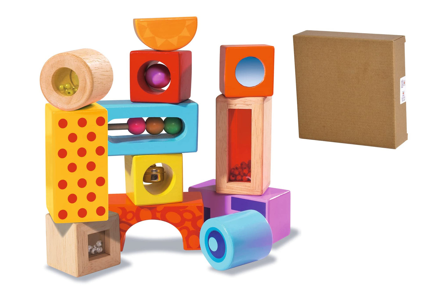 Eichhorn – Klangbausteine – 12 Bunte Holzbausteine die Geräusche Machen, für Kinder und Babys ab 12 Monaten, Holzspielzeug, Exklusiv bei Amazon