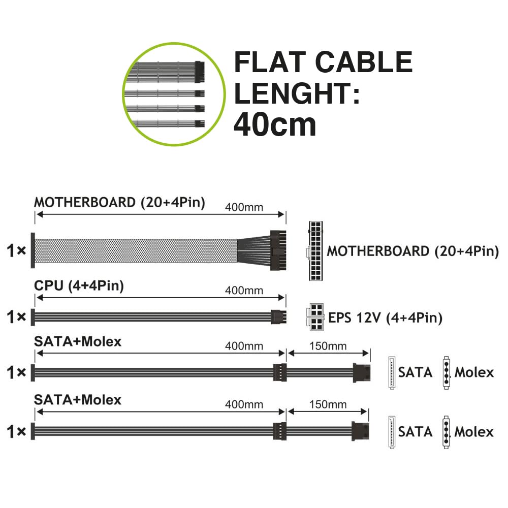 Tecnoware Power Systems - ATX-Netzteil 500, Ultrasilent 12 cm Lüfter, Überspannungsschutz, 2x SATA, 1x 24-polig, 1x 12V 4+4-polig, 2x Molex, schwarz, Größe 500 | Kompatibel mit ATX 12V v.2.01