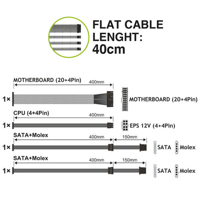 Tecnoware Power Systems - ATX-Netzteil 500, Ultrasilent 12 cm Lüfter, Überspannungsschutz, 2x SATA, 1x 24-polig, 1x 12V 4+4-polig, 2x Molex, schwarz, Größe 500 | Kompatibel mit ATX 12V v.2.01