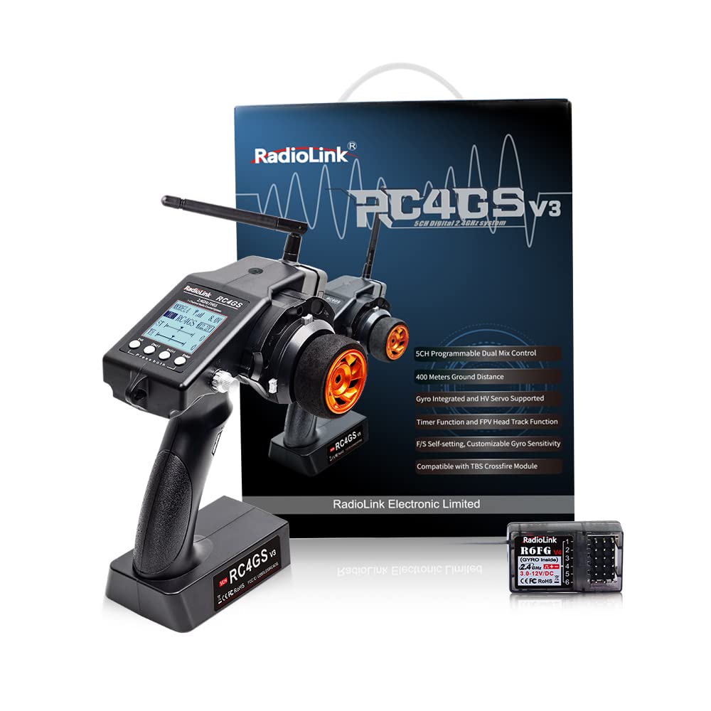 Radiolink RC4GS V3 5 Kanäle RC Fernsteuerung mit Empfänger Set R6FG Gyro-integriert 2.4 GHz RC Fernbedienung Sender für Modellbau wie Auto Crawler Truck Boot