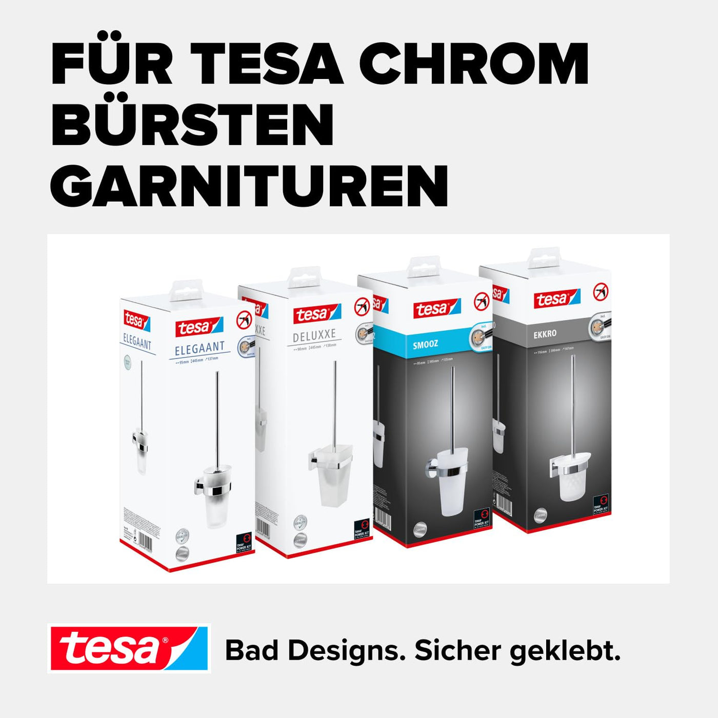 tesa Silikon-WC-Bürste - hygienische Ersatz-Toilettenbürste zur Verwendung in Allen tesa WC-Bürstengarnituren - Griff aus verchromtem Metall - Dunkelgrau - 37,4 x 7,1 x 7,4 cm