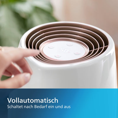 Philips 2000 Serie Luftbefeuchter – NanoCloud Technologie, Bis zu 99% Weniger Bakterien, Räume Bis 32 m², 3 Automatische Feuchtigkeitsstufen, 360-Grad-Diffusor, Ruhemodus, Kompakt (HU2716/10)