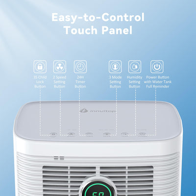 Innvitop Luftentfeuchter Elektrisch 12L/24h mit Digitaler Luftfeuchtigkeitsanzeige, 24H Timer, Kontinuierliche Entwässerung, Raumentfeuchter, Wäschetrocknung, Geeignet für den Wohnung/Keller
