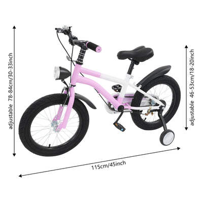 Kinderfahrrad 16 Zoll,Fahrrad Kinder mit Stützräder&Licht,Rahmen aus kohlenstoffreichem Stahl,Fahrrad für Kinder von 5-8 Mädchen&Jungen (Rosa)