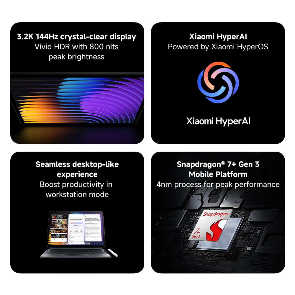 XIAOMI Pad 7 Tablet+Pen, 11.2 Zoll, 8+128GB, Grau, 3.2K 144Hz Display, Snapdragon 7+ Gen 3, 8850mAh Akku, 45W TurboCharge, HyperAI, Quad-Lautsprecher, Nahtloses Desktop-ähnliches Erlebnis