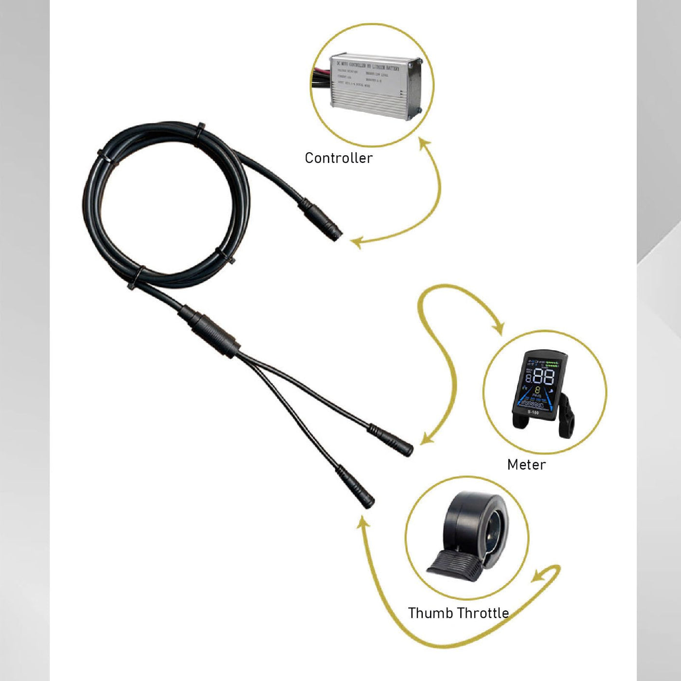 MechKit E-Bike Motor Controller Kit, 36V 48V 250W 350W 15A Motor Controller S100 Farb LCD Anzeigefeld Daumengas Power Assist Sensor und 2 in 1 Anschlusskabel für Elektrofahrrad Elektroroller
