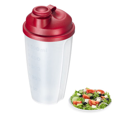 Westmark 2 Mix- und Schüttelbecher/Dressingshaker mit Mess-Skala, herausnehmbarer Mixscheibe und verschließbarem Ausgießer, Fassungsvermögen: 0,5l, Kunststoff, BPA-frei, Farbe: Transluzent/Rot
