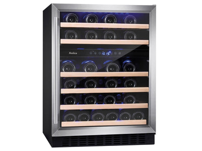 Amica WK 341 111 E Weinkühlschrank/Edelstahloptik / 82,5 cm (H) x 59,5 cm (B) x 57 cm (T) / 2 Zonen / 135 L/Elektronische Steuerung/Ventilator/Buchenholzböden