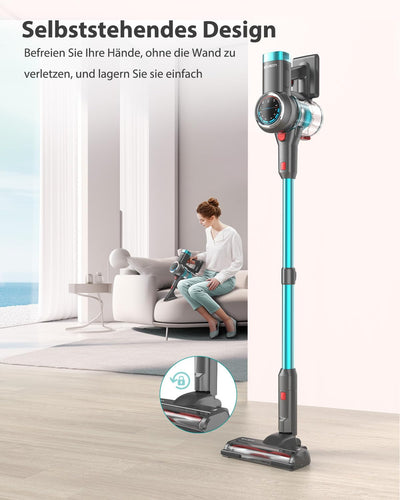 Anyson Akku Staubsauger,550W/45KPa Staubsauger Kabellos,60Min Laufzeit,Selbsttragendes Design, AkkuStaubsauger mit OLED-Display und Anti-Tangle-Bürste,Staubsauger für Teppiche,Hartböden und Tierhaare