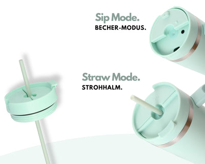 Milu Thermobecher 1200ml mit Strohhalm & Henkel, 24h Eisgekühlt / 12h heiß Edelstahl Tumbler 40oz mit Griff, Isolierbecher to go, Trinkflasche doppelwandig isoliert (Mellow Mint, 1200ml)
