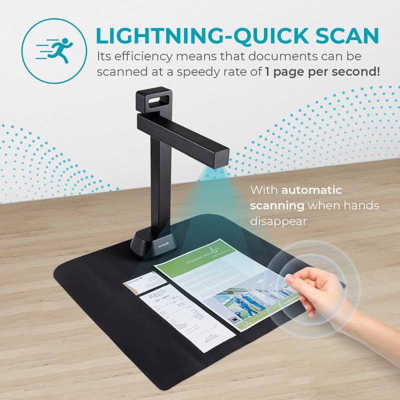 IRIScan Desk Pro. Buchscanner LED, OCR Dokumentenscanner 21MP Kamera Visualizer -v6PRO: PDF-Editor, tragbarer Scanner, Buchscanner, AI-Flachlegung-Auto-Scan-Finger-Verstecken, a3 Scanner WinMac