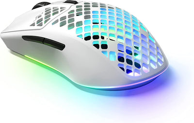 SteelSeries Aerox 3 Wireless - RGB Gaming-Mouse mit Öffnungen in der Oberfläche - Federleichtes, wasserabweisendes Design - Optischer TrueMove Air-Sensor mit 18.000 DPI - Snow