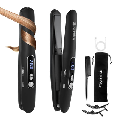 Straxelle Mini Glätteisen Kabellos 2 in 1 Glätteisen Locken und Glätten mit 5000mAh Reiseglätteisen 3 Einstellbare Temperaturen 175°C-215°C mit LED Anzeige für Frauen Männer (Weiß)