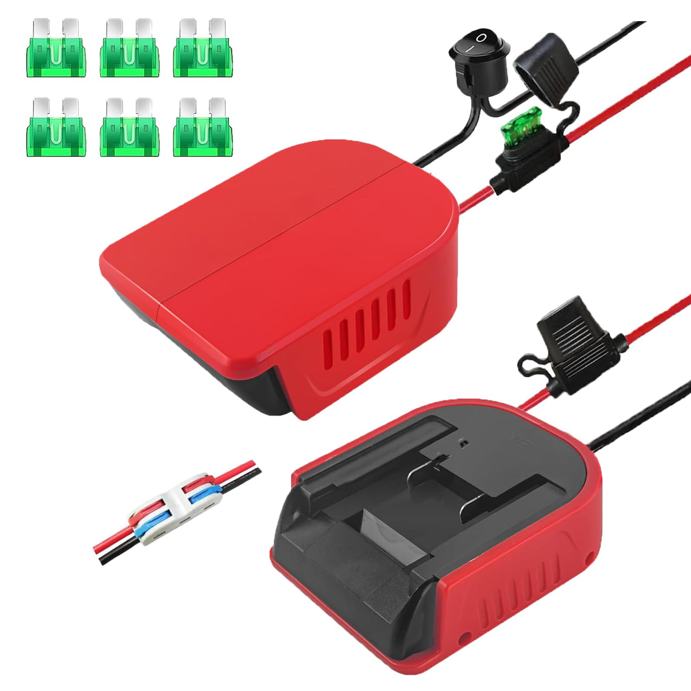 2 Stück Power Wheel Adapter für Einhell 18V Power X Change Akku, Dock Stromanschluss mit 14AWG Sicherung und Schalter, Akku Adapter für RC Auto Heimwerker