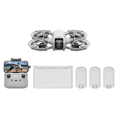 DJI Neo Fly More Combo – Mini Drohne mit Kamera 4K UHD Für Kinder, 135g, Follow-Me, Handstart, Motivverfolgung, QuickShots, Integrierter Propellerschutz, C0, mit RC-N3 und 3 Akkus
