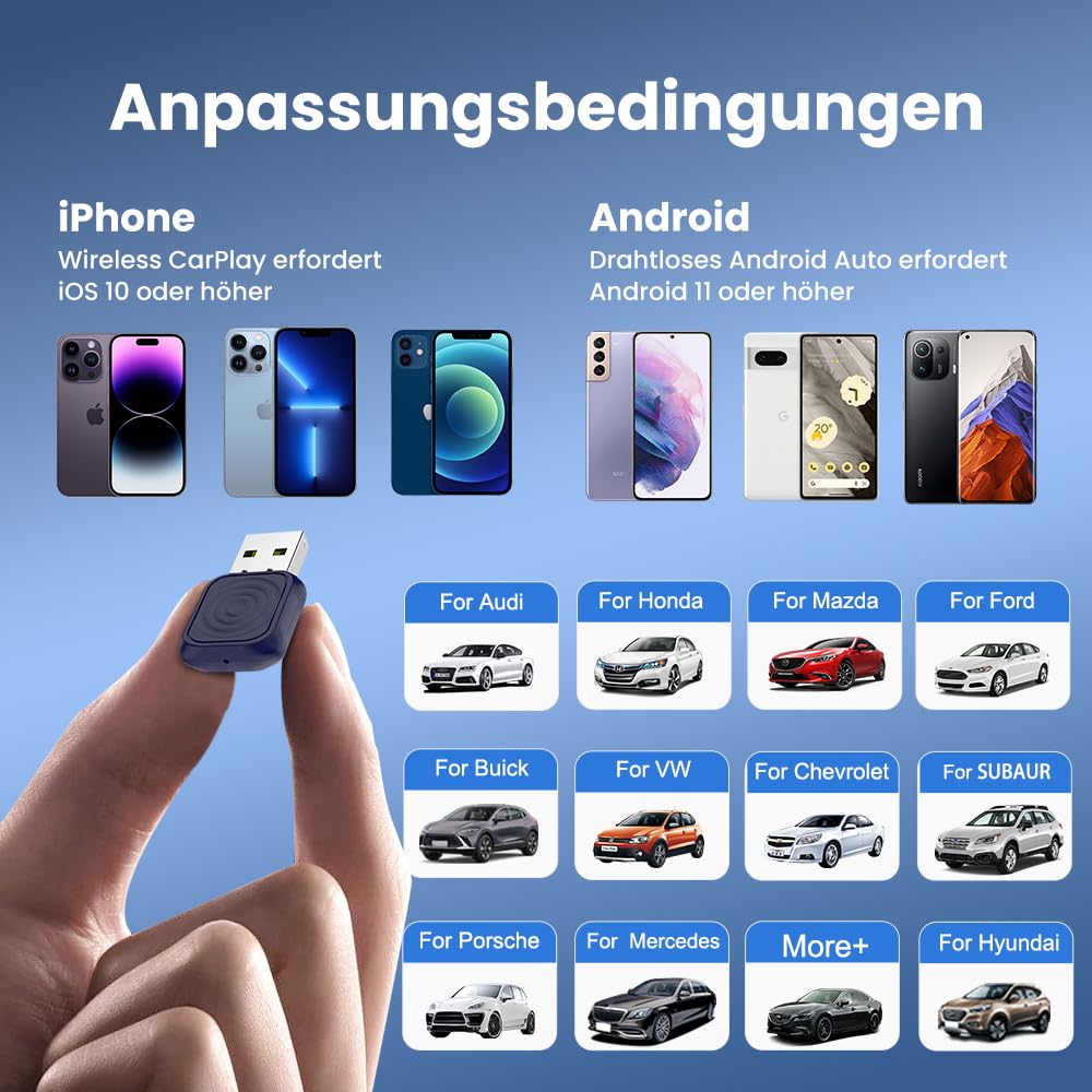 Carlinkit 2025 Wireless CarPlay & Android Auto Adapter, Upgrade Wired Connection to Wireless, Plug & Play mit USB-A/Type-C, funktioniert mit iPhone iOS 10+ & Android 11.0+