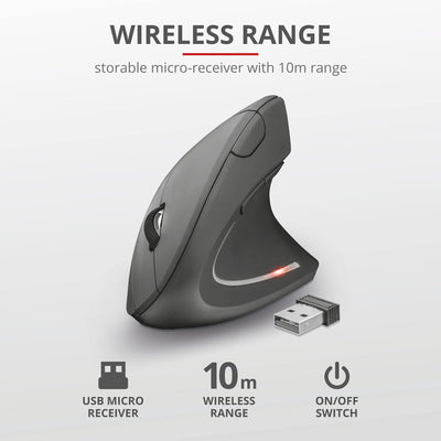 Trust 24080 Ymo Kabelloses Tastatur-Maus-Set - Deutsches QWERTZ - Schwarz & 22879 Verto Wireless Vertikale Ergonomische Maus (Vorbeugung Gegen Mausarm/Tennisarm, Nur für Rechtshänder) Schwarz