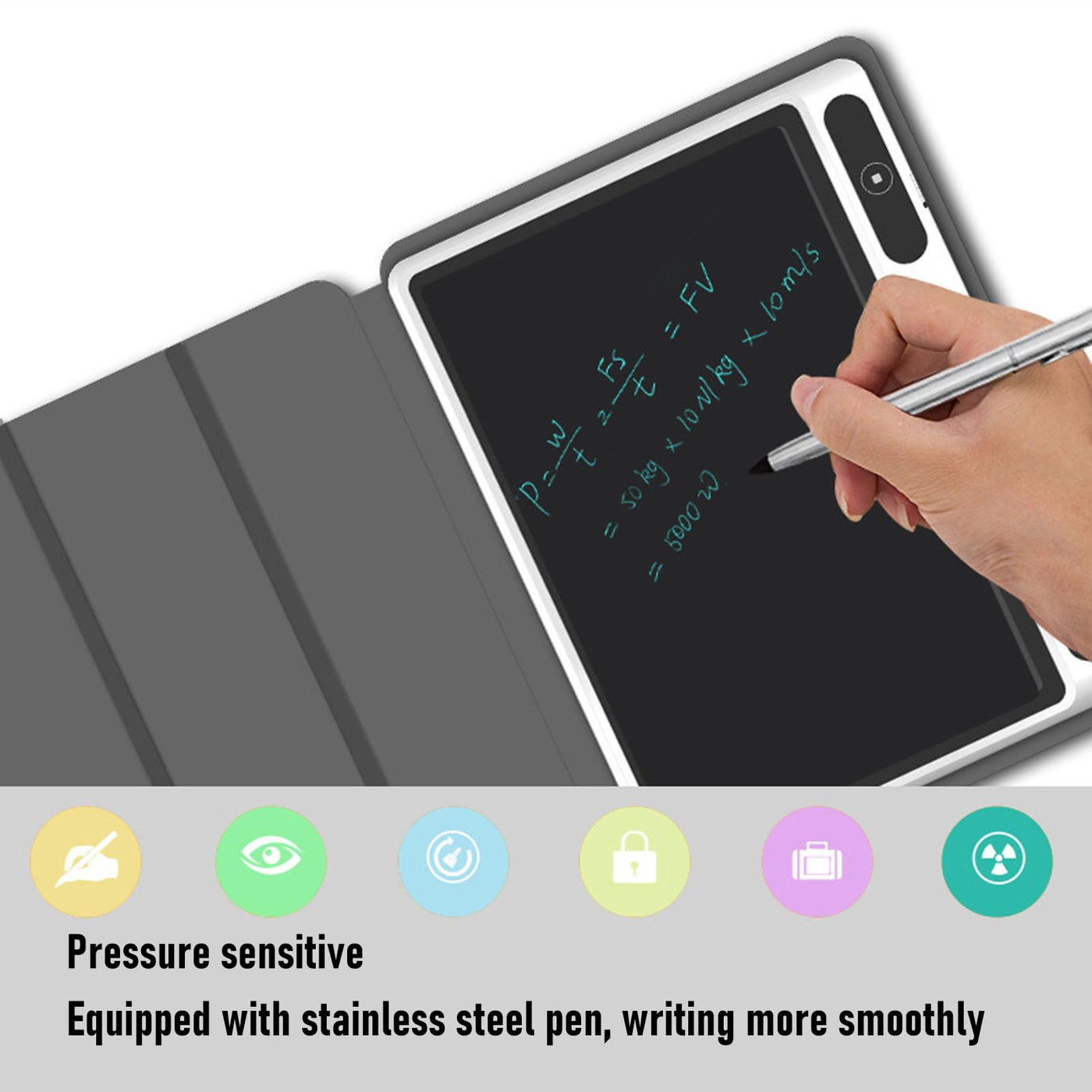 LCD Schreibtablett, Löschbares Zeichnungs Doodle Board mit Smart Lock Screen Funktion, One Touch Seitenlöschung, Tragbares Doodle Board für Lernen und Bildung (Black)