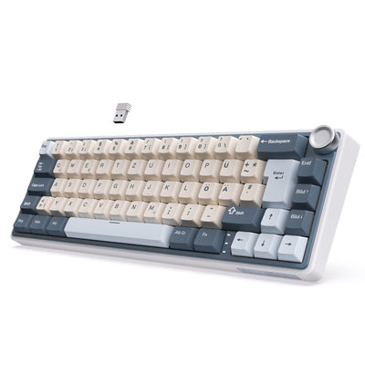 RK ROYAL KLUDGE R65 Mechanische Tastatur 60 Prozent mit Knopf, Gasket Gaming Tastatur Kabellos Bluetooth/2.4G/USB-C RGB PBT Tastenkappen QWERTZ QMK/VIA, Hot Swap Linearer Creamy Switches