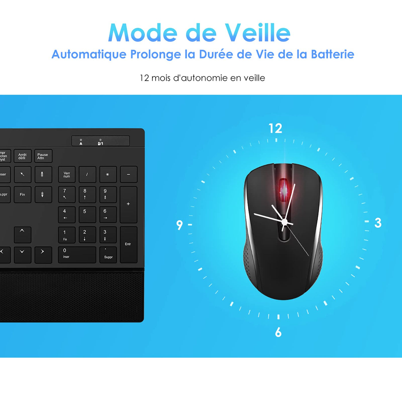 ANSTA drahtlose Maus Tastatur Kombination, drahtlose Tastatur mit Maus, 2.4 GHz Deutsches drahtloses Layout mit Armlehne, PC/Notebook Batterielebensdauer ist lang