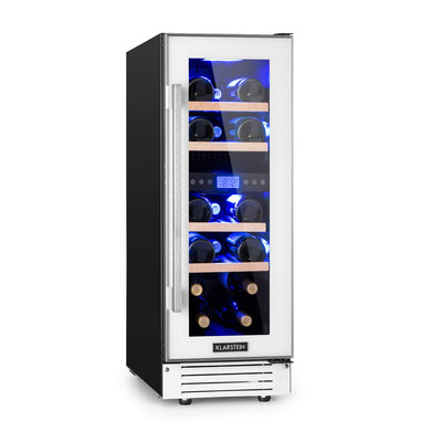 Klarstein Weinkühlschrank 2 Zonen, 53L Getränkekühlschrank, Kleiner Einbau-Weinschrank Schmal, Wein-Kühlschrank mit Glastür, Indoor/Outdoor Flaschenkühlschrank, Wine Fridge für 17 Flaschen