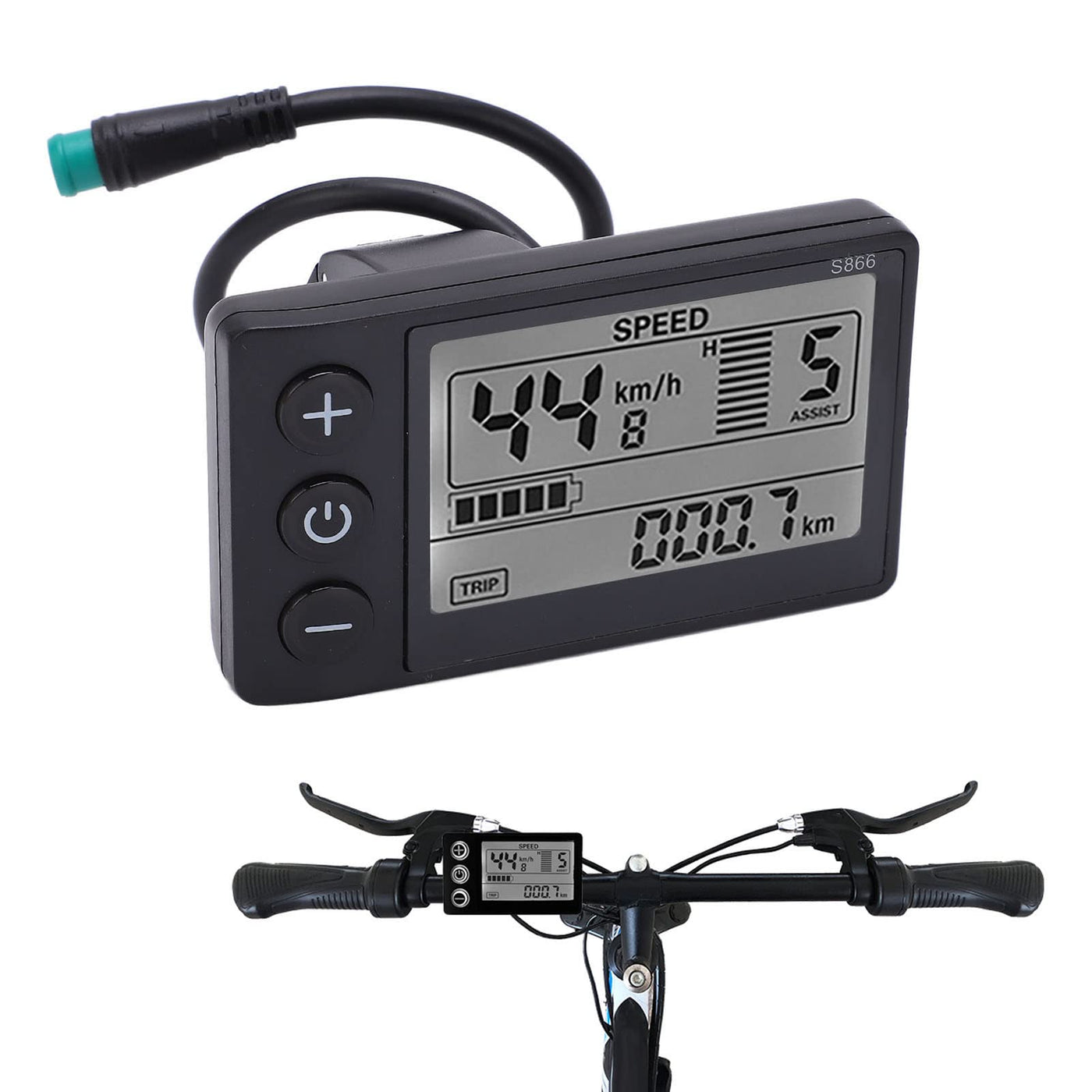 BOROCO Elektrofahrräder LCD Display,S866 24V 36V 48V Elektrisches E Bike Display,Fahrradzubehör Meter Bedienfeld mit Wasserdichtem Stecker (22.2 mm)