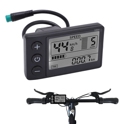 BOROCO Elektrofahrräder LCD Display,S866 24V 36V 48V Elektrisches E Bike Display,Fahrradzubehör Meter Bedienfeld mit Wasserdichtem Stecker (22.2 mm)