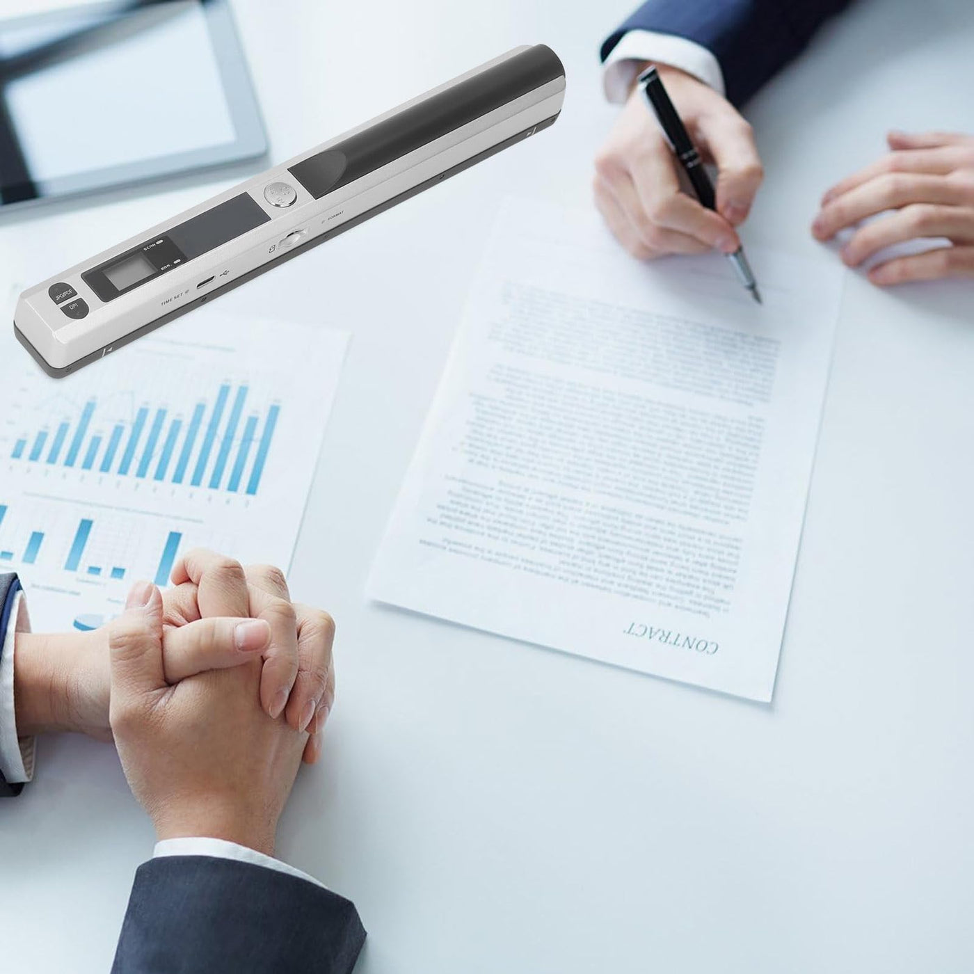 Tragbarer Scanner, Kabelloser Mobiler Dokumentenscanner, Handfotoscanner mit USB-Kabel, Visitenkarten- und Quittungsscanner für PC, Fotos, A4, Dokumente, Bilder, Bücher (Silver)