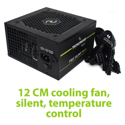 Tecnoware Power Systems - ATX-Netzteil 500, Ultrasilent 12 cm Lüfter, Überspannungsschutz, 2x SATA, 1x 24-polig, 1x 12V 4+4-polig, 2x Molex, schwarz, Größe 500 | Kompatibel mit ATX 12V v.2.01