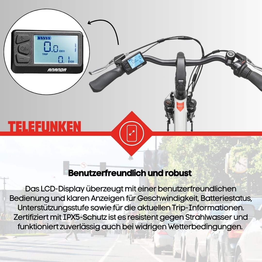 TELEFUNKEN E-Bike Damen 28 Zoll, Elektrofahrrad Frontmotor, 3-Gang Nabenschaltung, V-Bremsen - Pedelec Citybike