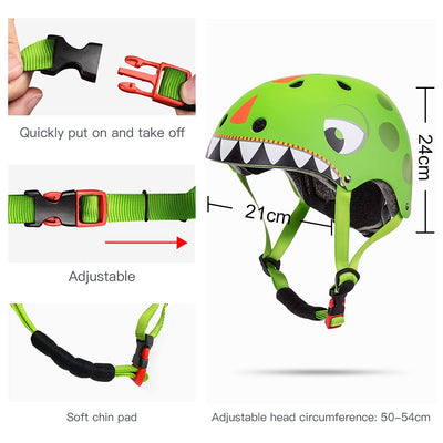 Kinderhelm 2-5 Jahre Leicht Fahrradhelm Verstellbar Skaterhelm für Kinder, 3D Form Cartoon Multi Sport Sportartikel Jungen Mädchen, Durchmesser 51-54 cm Dinosaurier…