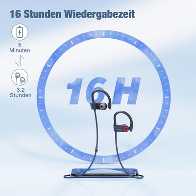 Tical Bluetooth Kopfhörer, Kopfhörer Sport Kabellos IPX7 Wasserdicht Ohrhörer Bluetooth mit Bluetooth 5.3 Chip 16H Spielzeit, In Ear Kopfhörer Bluetooth Sport für zum Joggen Trainieren Läuft