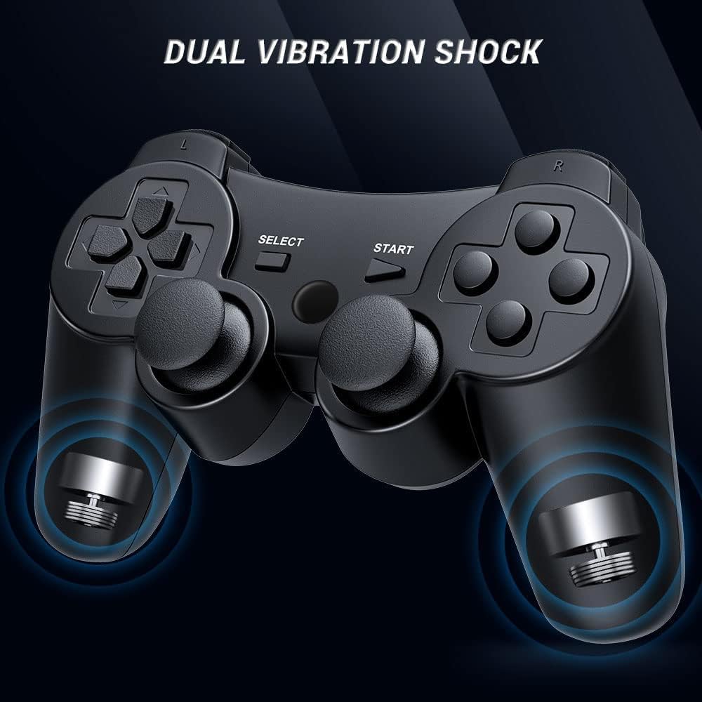 Lunriwis Controller für PS3, 2er Pack Wireless Controller für Play-Station 3 ，Wireless Double Shock 6 Achsen Bluetooth Joystick Rechargable Remote Gamepad Joystick mit 2 Ladekabel