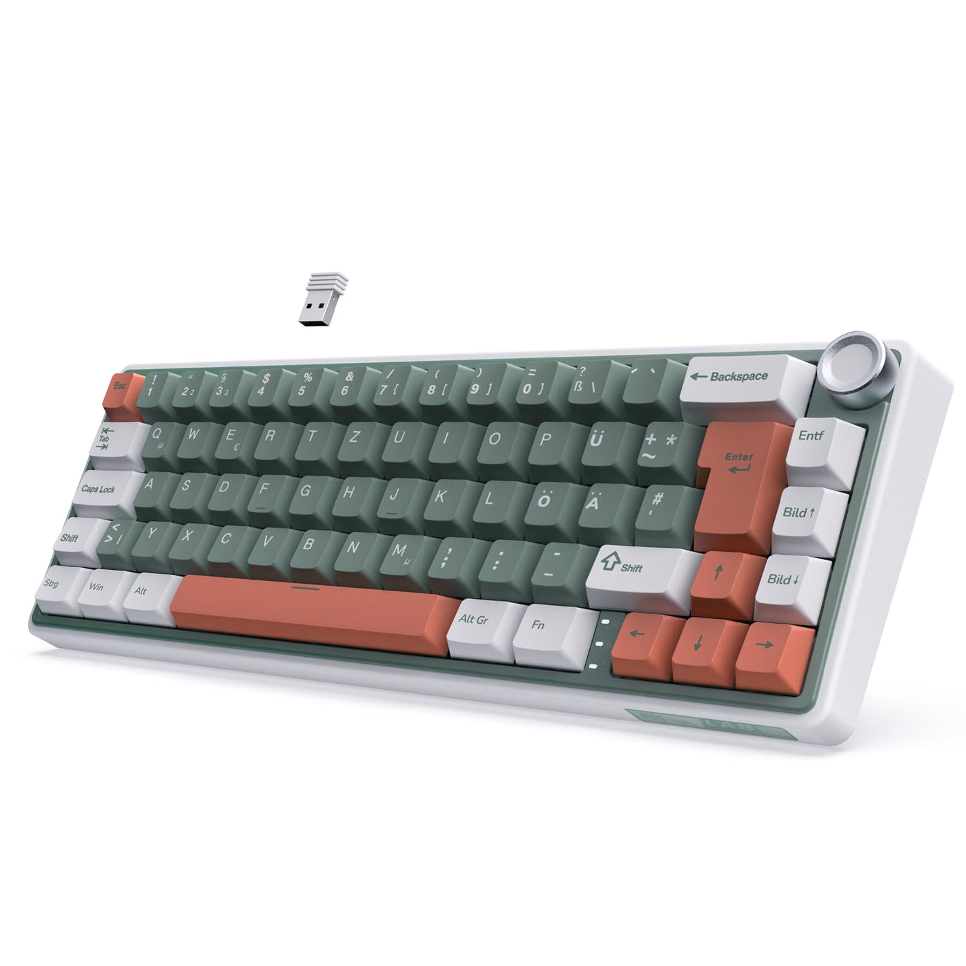 RK ROYAL KLUDGE R65 Gaming Tastatur 60 Prozent mit Knopf, Gasket Mechanische Tastatur Kabellos Bluetooth/2.4G/USB-C RGB PBT Tastenkappen QWERTZ QMK/VIA, Hot Swap Linearer Creamy Switches