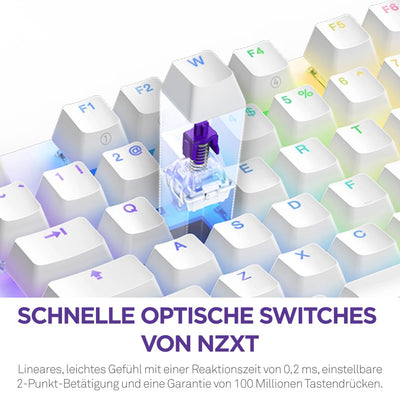 NZXT Function 2-2024 Optische Vollformat Gamingtastatur | RGB beleuchtet | 8K-Abfragerate | Lineare Opt. Switches | Einstellbare Auslösung | Hot-Swap | Gaming Keyboard| Weiß - DE (QWERTZ)