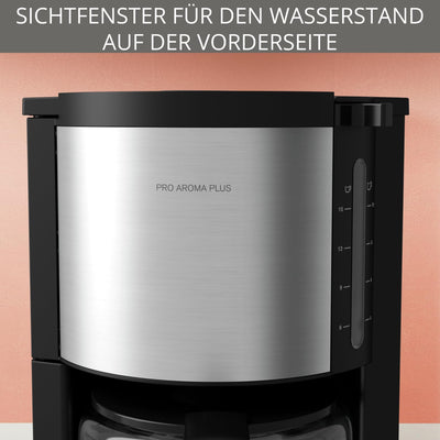 Krups KM3210 Pro Aroma Plus Filterkaffeemaschine | 10 Tassen | 1,25 L | 30-Minuten-Warmhaltefunktion | sichtbares Wasserstands Fenster | Tropfstopp-System | Schwarz mit Edelstahlapplikationen