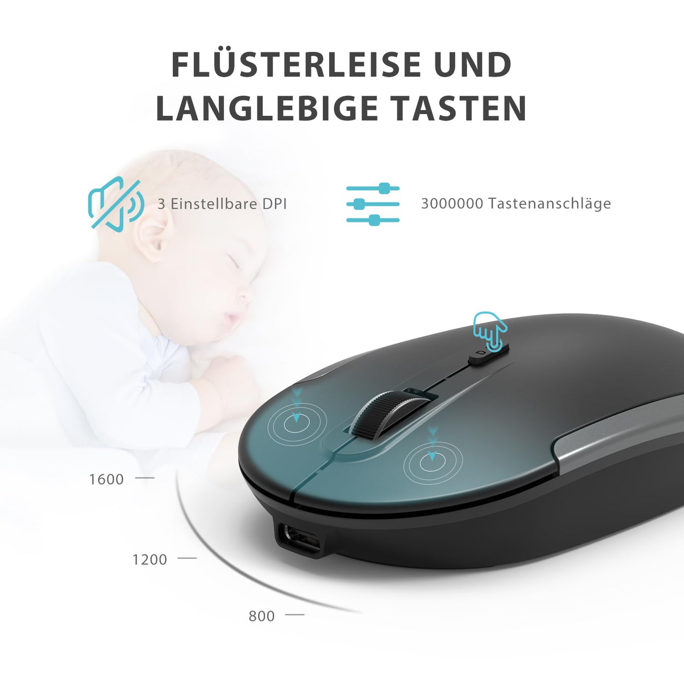 iClever GK08 Wireless Keyboard and Mouse - 2.4G Ultraslim Rechargeable Wireless Keyboard Mouse Set for PC, Desktop, Notebook, Laptop, Windows Mac OS, QWERTZ Layout, Black and Grey