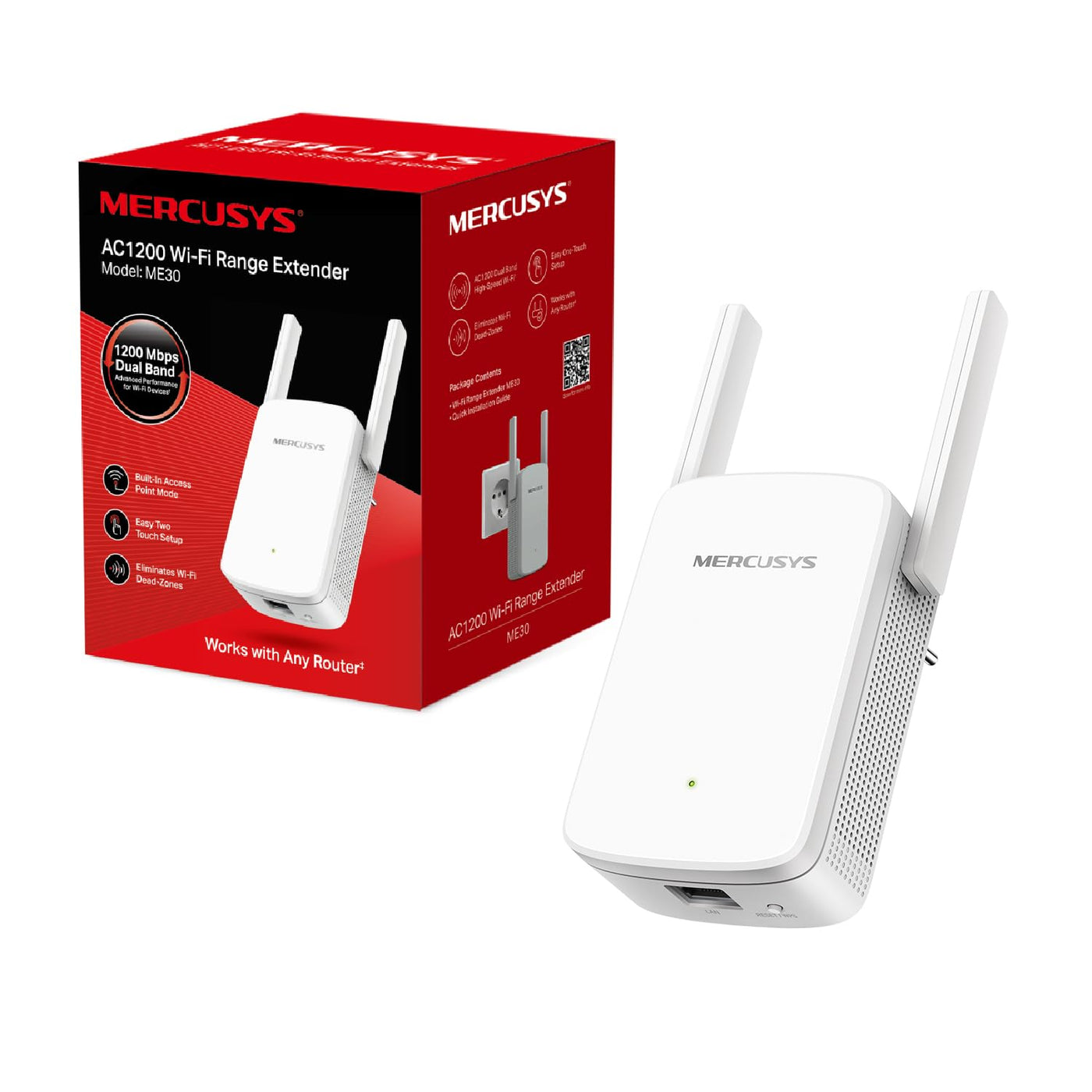 Mercusys ME30 WLAN Verstärker Repeater AC1200 (867MBit/s 5GHz + 300MBit/s 2,4GHz, WLAN Verstärker, App Steuerung, Signalstärkeanzeige, kompatibel zu allen WLAN Geräten, AP Modus)