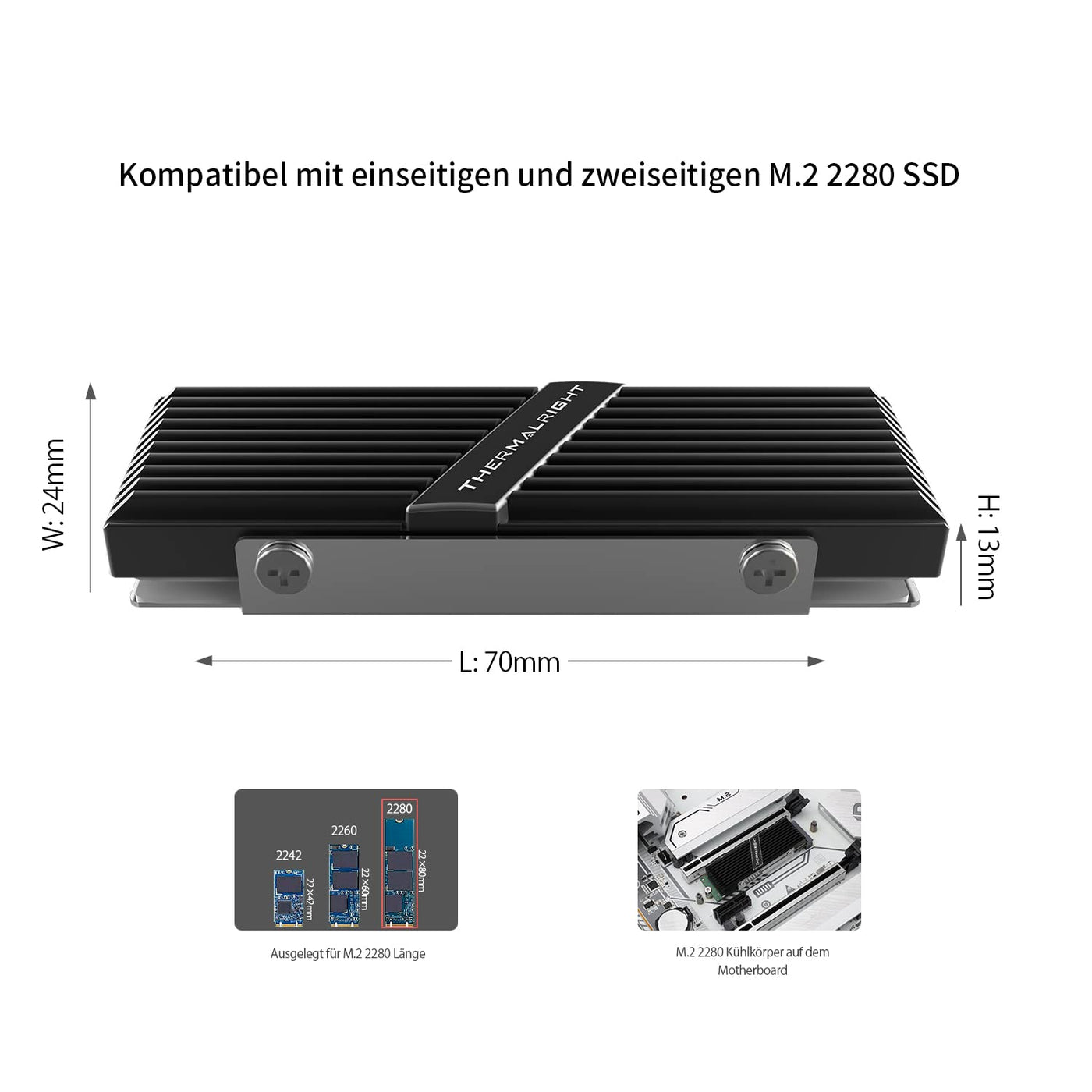 Thermalright TR-M. 2 2280 TYP A B 2280 Kühlkörper für SSD Kühlung M.2 2280 Kühlkörper, Aluminium, mit 2 Wärmeleitfähigkeit, Desktop High Performance SSD Kühler, Schwarz